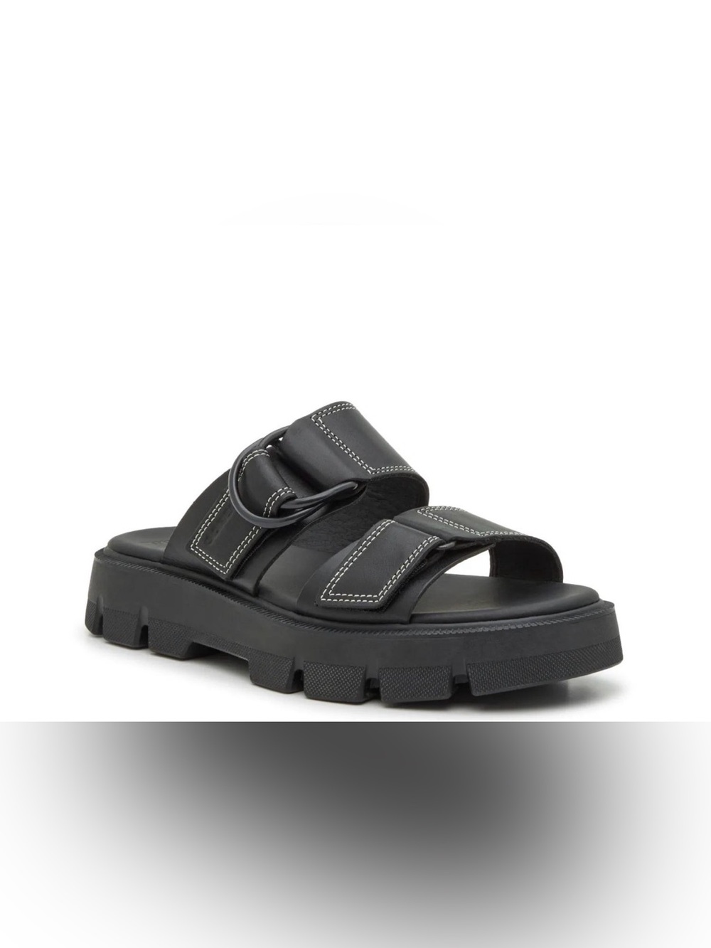 Sorel Black Dual-Strap Lug Slide with Contrast Stitching